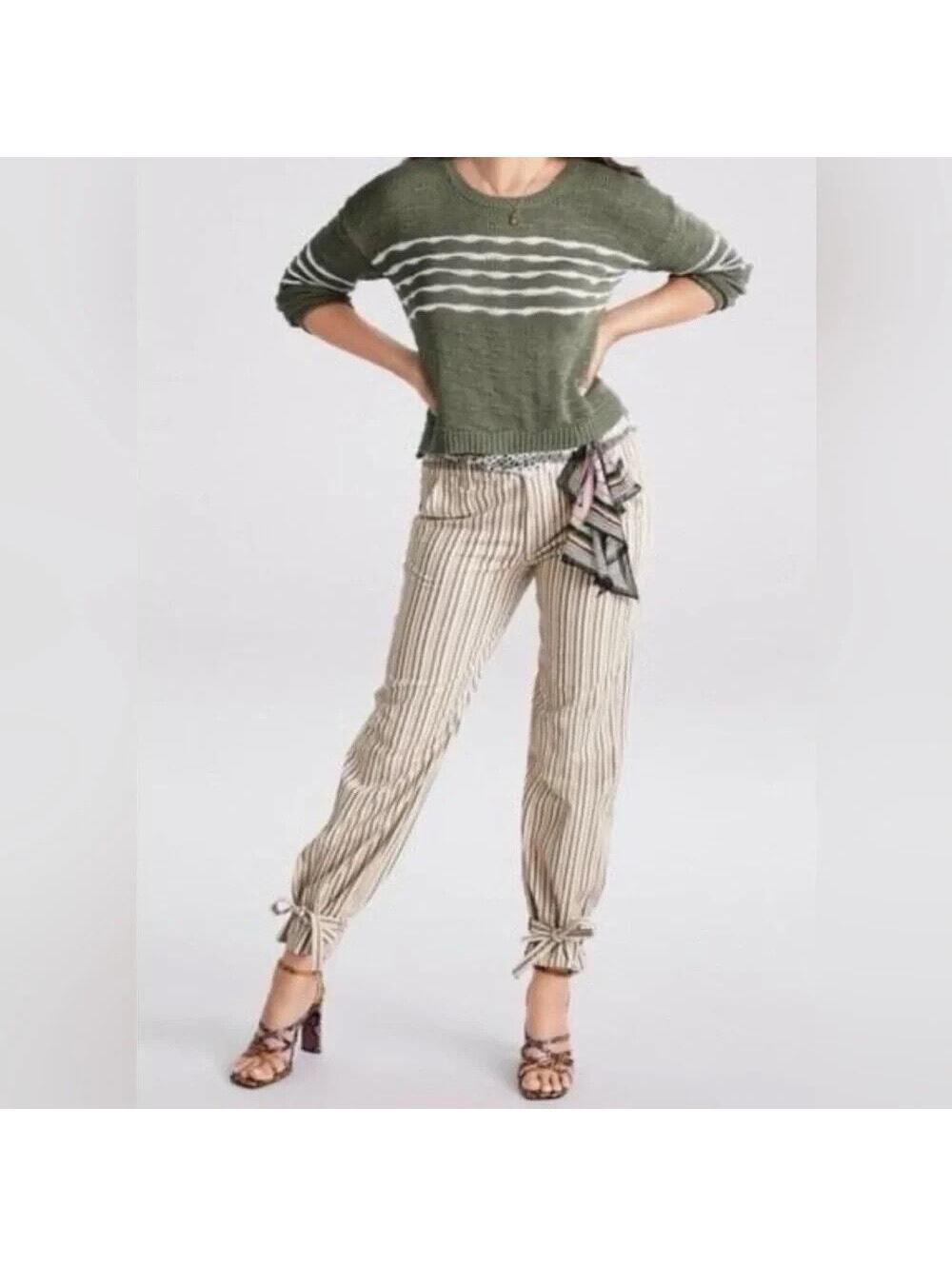 Cabi EUC Women's Island Striped Wide-Leg Trouser Pants 10 (missing ankle ties)